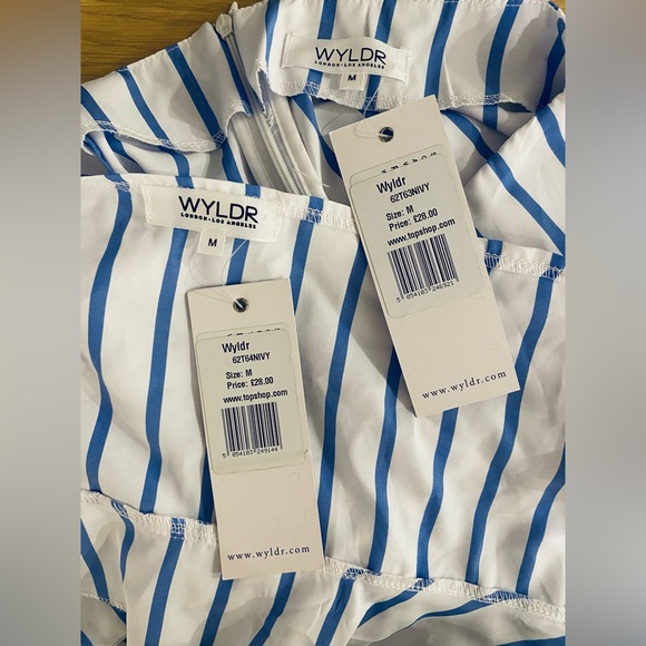 WYLDR London Two Piece Crop Top With Skirt - Ivory and Blue Stripe - Picture 4 of 4